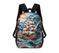 sinyumoney Pirate Ship at Sea Sac À Dos Scolaire Pour Filles Et Garçons, Grande Capacité, Léger, Pour Enfants Et Étudiants 17inch