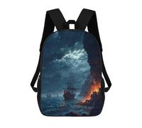 sinyumoney Pirate Ship Attack by Moonlight Sac À Dos Scolaire Pour Enfants, Sac À Dos De Voyage Décontracté, Grand Sac À Dos Pour Garçons Et Filles 17inch