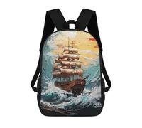 sinyumoney Pirate Ship in Ocean Waves Sacs À Dos Scolaires Pour Enfants, Sac D'école Imprimé En 3D Pour Garçons, Élèves Du Primaire Et Du Collège 17inch