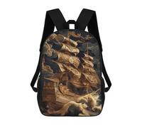 sinyumoney Pirate Ship Lost at Sea Sac À Dos Imprimé En 3D, Sac D'école Décontracté Et Tendance Pour Enfants, Sac D'école Pour Garçons, Collégiens 17inch