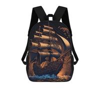 sinyumoney Pirate Ship Sac À Dos Scolaire Enfant Tendance Et Décontracté, Sac À Dos Imprimé En 3D Pour Garçon, Grand Sac À Dos 17inch