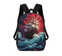 sinyumoney Pirate Ship Storm Waves Sac À Dos Scolaire Pour Enfants, 43 Cm (17 Pouces), Imprimé En 3D, Pour Garçons, Élèves Du Primaire Et Du Collège