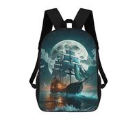 sinyumoney Pirate Ship Under Full Moon -1 Sac À Dos Scolaire Imprimé En 3D, Sac À Dos Tendance Pour Enfants, Sac À Dos Pour Garçons, Élèves Du Collège 17inch