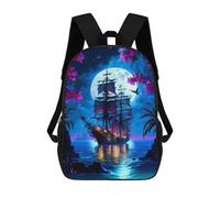 sinyumoney Pirate Ship Under Full Moon -2 Sac À Dos Scolaire Pour Enfants, Sac À Dos De Voyage Décontracté, Grand Sac À Dos Pour Garçons Et Filles 17inch