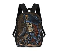 sinyumoney Pirate Skull with Raven Sac À Dos Scolaire Pour Enfants 17 Pouces, Sac À Dos Décontracté Pour Les Voyages, Grand Sac À Dos De Jour Pour Garçons Et Filles 17inch
