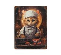 sinyumoney Plaque décorative en aluminium représentant un chat cuisinier chef cuisinier, idéale comme cadeau pour femme ou pour décorer un bar ou une maison (15,7 x 11,8 pouces).