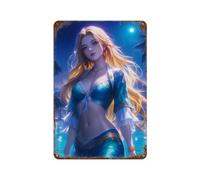 sinyumoney Plaque décorative en aluminium représentant une fille d'anime nageant au clair de lune, idéale comme cadeau pour femme ou pour décorer un bar ou une maison (11,8" x 7,9").