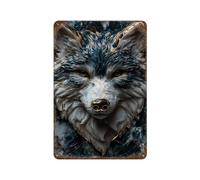 sinyumoney Plaque décorative en métal Kintsugi Loup bleu solitaire pour camping-car, idéale pour chambre, salon, garage, jardin ou pub (11,8" x 7,9")