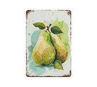 sinyumoney Plaque décorative vintage en métal représentant des poires à l'aquarelle, idéale pour un bar, une cuisine ou un jardin. Dimensions : 30 x 20 cm.