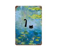 sinyumoney Plaque en métal vintage Monet Chat Nénuphar, style rétro, pour chambre, salon, garage, jardin, pub, 30 x 20 cm
