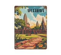 sinyumoney Plaque en métal vintage représentant les ruines d'Ayutthaya, affiche rétro idéale pour chambre, salon, garage, jardin ou pub (15,7" x 11,8").