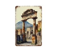 sinyumoney Plaque en métal vintage représentant les ruines de Pompéi à l'aquarelle, style rétro, idéale pour la décoration murale d'un bar, d'une cuisine ou d'un jardin. Dimensions : 30 x 20 cm.