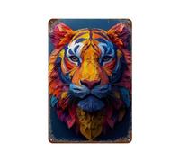 sinyumoney Plaque murale décorative en métal rétro représentant un tigre coloré sur fond sombre, idéale pour le jardin, la ferme, le salon, les clubs et les espaces extérieurs (11,8" x 7,9").
