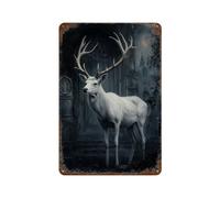 sinyumoney Plaque murale décorative rétro en métal représentant un cerf blanc dans des ruines, idéale pour pub, club, café, bar ou maison. Dimensions : 30 x 20 cm.