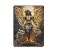 sinyumoney Plaque murale en métal doré représentant l'archange Michel guerrier, style rétro, pour la maison ou le bureau, 40 x 30 cm.