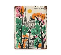sinyumoney Plaque murale en métal représentant une vue de Paris avec la Tour Eiffel - Décoration murale vintage pour salle de jeux, bureau, salon ou bar - 40 x 30 cm
