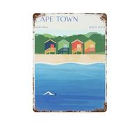 sinyumoney Plaque murale en métal rétro illustrant des cabanes de plage du Cap, pour la maison ou le bureau, 40 x 30 cm.