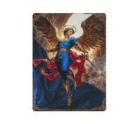 sinyumoney Plaque murale en métal style rétro représentant l'ange Michel avec une épée et des ailes dorées. Décoration murale pour pub, club, café, bar ou maison. Dimensions : 40 x 30 cm.