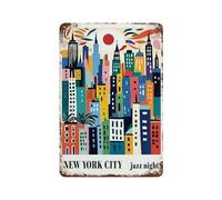 sinyumoney Plaque murale en métal style vintage représentant une soirée jazz à New York (11,8" x 7,9") - Décoration pour cafés, pubs, clubs, salons, bars, cuisines, balcons