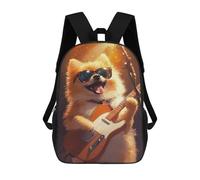 sinyumoney Pomeranian Playing Guitar Sacs À Dos 17 Pouces Pour Enfants, Sacs D'école Imprimés En 3D Pour Élèves Du Primaire Et Du Collège, Garçons Et Filles