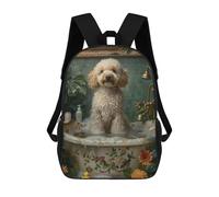 sinyumoney Poodle Dog in A Bathtub Sac À Dos Enfant Fille 3D, Sac D'école, Sac À Dos Pour Tout-petits, Sac À Dos Décontracté, Sac À Livres Tendance 17inch