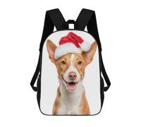 sinyumoney Portuguese Podengo Dog with Santa Hat Portrait Sac À Dos Scolaire Imprimé En 3D, Sac À Dos Décontracté Pour Enfants, Sac D'école Imprimé En 3D Pour Garçons, Primaire Et Collège 17inch