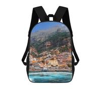 sinyumoney Positano's Colorful Coastal Charm Sac À Dos Scolaire Pour Enfants, Sac À Dos De Voyage Décontracté, Grand Sac À Dos Pour Garçons Et Filles 17inch