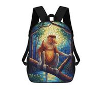 sinyumoney Proboscis Monkey Stained Glass Illustration Sac À Dos Scolaire Enfant Tendance Et Décontracté, Sac À Dos Imprimé En 3D Pour Garçon, Grand Sac À Dos 17inch