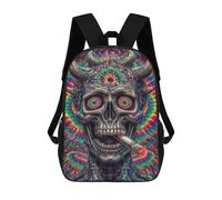 sinyumoney Psychedelic Devil Skull Art Print-3 Sac À Dos Scolaire Pour Enfants, 43 Cm (17 Pouces), Imprimé En 3D, Pour Garçons, Élèves Du Primaire Et Du Collège