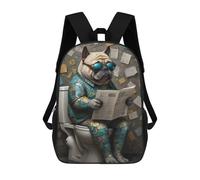 sinyumoney Pug Dog on The Toilet Sacs À Dos Scolaires Pour Enfants, Sac D'école Imprimé En 3D Pour Garçons, Élèves Du Primaire Et Du Collège 17inch