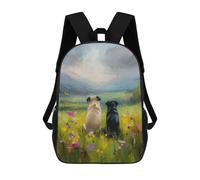 sinyumoney Pug Dogs in Flower Field Sac À Dos Scolaire Pour Enfants, Imprimé En 3D, Pour Garçons, Élèves Du Primaire Et Du Collège 17inch