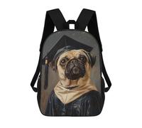sinyumoney Pug Graduation Portrait Art Print Sac À Dos Scolaire Pour Enfants, 43 Cm (17 Pouces), Imprimé En 3D, Pour Garçons, Élèves Du Primaire Et Du Collège