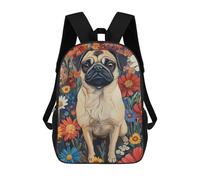 sinyumoney Pug in A Flower Field Pug Surrounded by Blooms Dog Wall Art Print Sac À Dos Scolaire Enfant Tendance Et Décontracté, Sac À Dos Imprimé En 3D Pour Garçon, Grand Sac À Dos 17inch