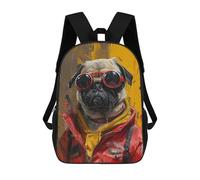 sinyumoney Pug in Aviator Goggles Art Print Sac À Dos Scolaire Pour Enfants, 43 Cm (17 Pouces), Imprimé En 3D, Pour Garçons, Élèves Du Primaire Et Du Collège