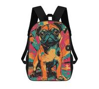 sinyumoney Pug in Retro Style Charming Pug in Artistic Vibes Sac À Dos Scolaire Imprimé En 3D Pour Garçons Et Filles, Sac À Dos Pour Ordinateur Portable Pour Enfants/étudiants/adultes 17inch