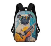 sinyumoney Pug Playing Guitar Art Print Sacs À Dos 17 Pouces Pour Enfants, Sacs D'école Imprimés En 3D Pour Élèves Du Primaire Et Du Collège, Garçons Et Filles