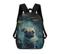 sinyumoney Pug Swimming in Pond Sacs À Dos Tendance Imprimés En 3D 17inch Sac D'école Décontracté Pour Enfants, Garçons, Élèves Du Primaire Et Du Collège