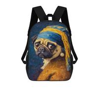 sinyumoney Pug with Pearl Earring Art Print Sac À Dos Imprimé En 3D, Sac D'école Décontracté Et Tendance Pour Enfants, Sac D'école Pour Garçons, Collégiens 17inch