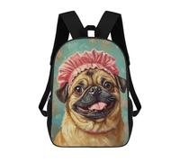 sinyumoney Pug with Pink Bonnet Painting Sacs À Dos Pour Enfants 17inch Sac À Dos Scolaire, Sac D'école Imprimé En 3D Pour Garçons, Élèves Du Primaire Et Du Collège
