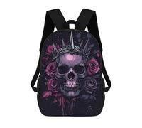 sinyumoney Purple Skull with Crown And Roses Sac À Dos Scolaire Imprimé En 3D Pour Enfants, Sac À Dos De Voyage, Sac Tendance Et Décontracté Pour Écoliers 17inch