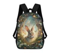 sinyumoney Rabbit in Enchanted Forest with Butterflies Sac À Dos Scolaire Imprimé En 3D, Sac À Dos Décontracté Pour Enfants, Sac D'école Imprimé En 3D Pour Garçons, Primaire Et Collège 17inch