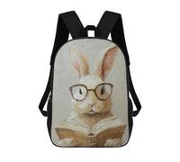 sinyumoney Rabbit Reading Book Oil Painting Sac À Dos Scolaire Pour Enfants, Sac À Dos De Voyage Décontracté, Grand Sac À Dos Pour Garçons Et Filles 17inch
