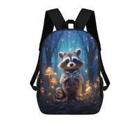sinyumoney Raccoon in Magical Forest Sac À Dos Enfant, Sac D'école, Sac À Dos Imprimé 3D Avec Motif De Dessin Animé, Grande Capacité, Pour Garçons Et Filles 17inch