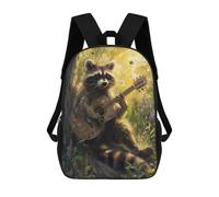 sinyumoney Raccoon Playing Guitar in Forest Sac À Dos Scolaire Pour Enfants, 43 Cm (17 Pouces), Imprimé En 3D, Pour Garçons, Élèves Du Primaire Et Du Collège
