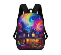 sinyumoney Rainbow House in Fantasy Forest Sac À Dos Scolaire Pour Enfants, Imprimé En 3D, Sac À Dos Tendance Pour Garçons, Élèves Du Primaire Et Du Collège 17inch