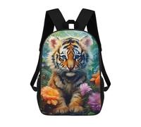 sinyumoney Rainbow Tiger Cub in Flowers Sac À Dos Scolaire Pour Enfants Imprimé En 3D, Idéal Pour Les Voyages Et Les Livres 17inch