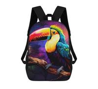 sinyumoney Rainbow Toucan in Tropical Night Sac À Dos Scolaire Pour Enfants, Sac À Dos De Voyage Décontracté, Grand Sac À Dos Pour Garçons Et Filles 17inch
