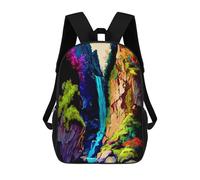 sinyumoney Rainbow Waterfall in Fantasy Forest Sac À Dos Scolaire Imprimé En 3D, Sac À Dos Décontracté Pour Enfants, Sac D'école Imprimé En 3D Pour Garçons, Primaire Et Collège 17inch