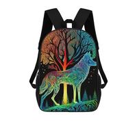sinyumoney Rainbow Wolf And Trees Artwork Sac À Dos Scolaire Pour Enfants, Sac À Dos De Voyage Décontracté, Grand Sac À Dos Pour Garçons Et Filles 17inch