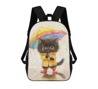 sinyumoney Rainy Day Kitten-4 Sacs À Dos Imprimés En 3D Pour Enfants 17inch Sacs À Dos Tendance Et Décontractés Pour La Journée, Sacs De Voyage, Sacs À Dos D'extérieur Pour Garçons Et Filles